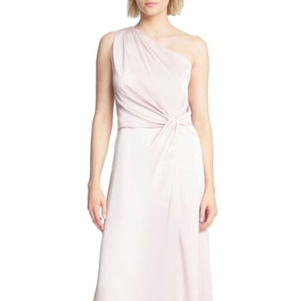 Halston Heritage One-Shoulder Pale Pink Twist-Detail Gown